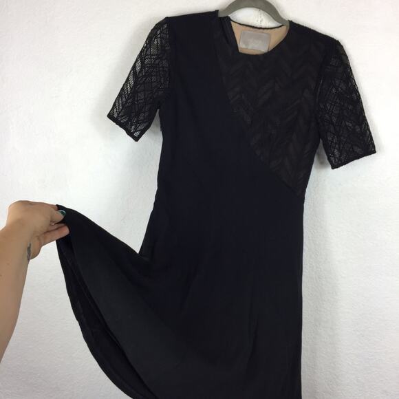 Jason Wu Black Lace-Paneled Stretch-Ponte Short Sleeve Fit & Flare Dress - Picture 9 of 12